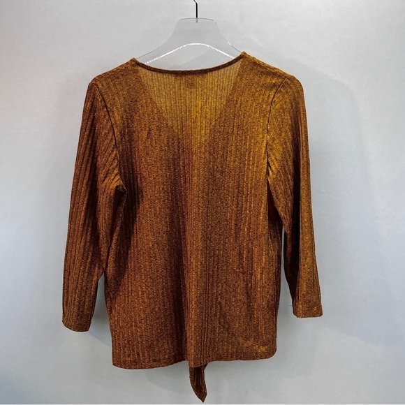 Michael Michael Kors Burnt Orange Melange Tie Front 3/4 Sleeve Top M - Picture 2 of 6
